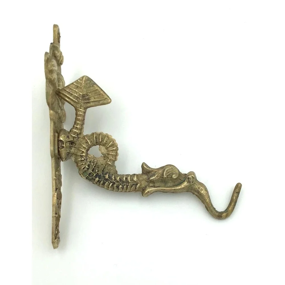 VTG Brass Dragon Sea Creature Wall Hooks Ornate Nautical Decor Set of 2 Coastal